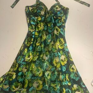NWT Donna Ricco Strapless Floral Dress in Green and Blue